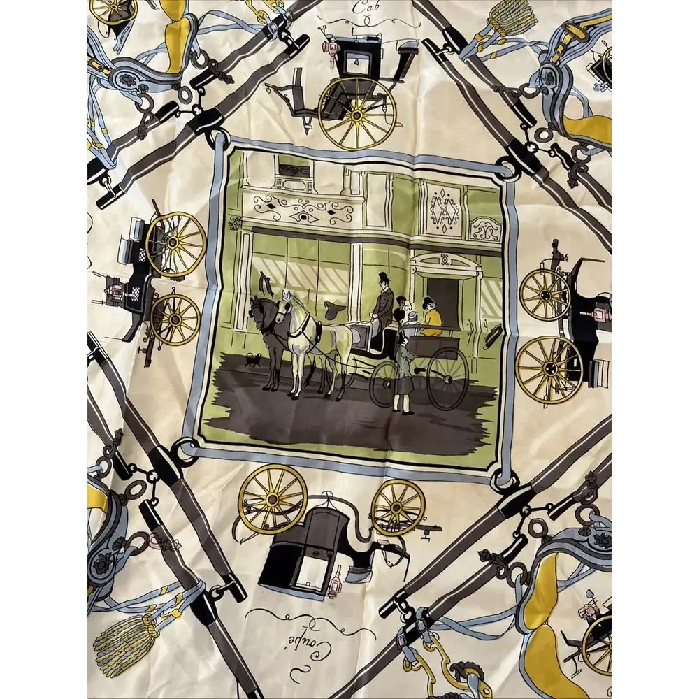 Vintage Glentex Silk Scarf 30x30 Old Fashion Buggy Print Hand Rolled Italy